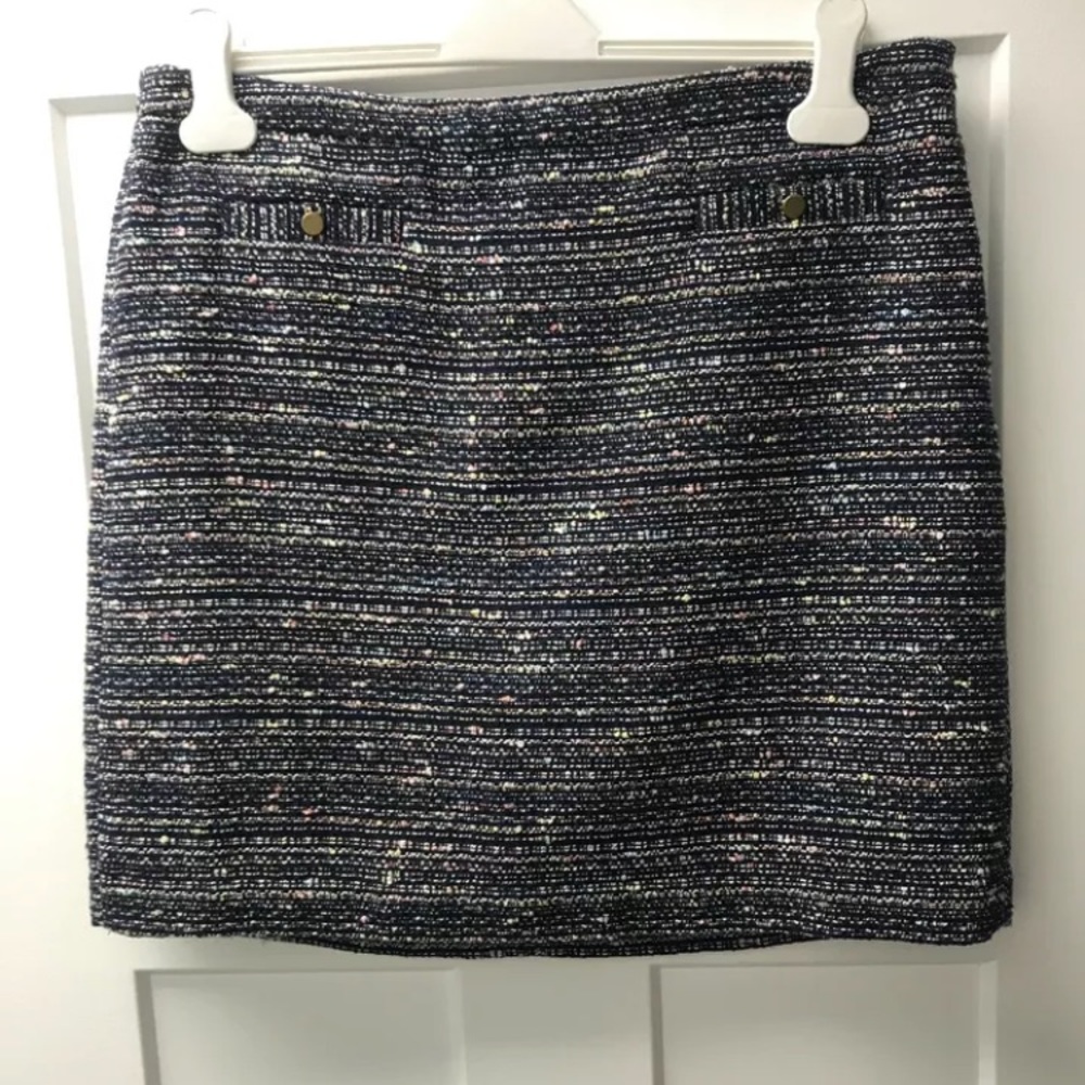 LOFT Tweed Skirt w Pockets Navy Multi-Color 14P